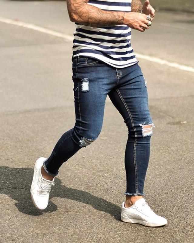 Casual Ripped Hole Distressed Pencil Pants Denim Trousers