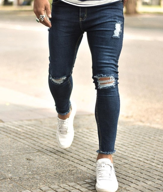 Casual Ripped Hole Distressed Pencil Pants Denim Trousers