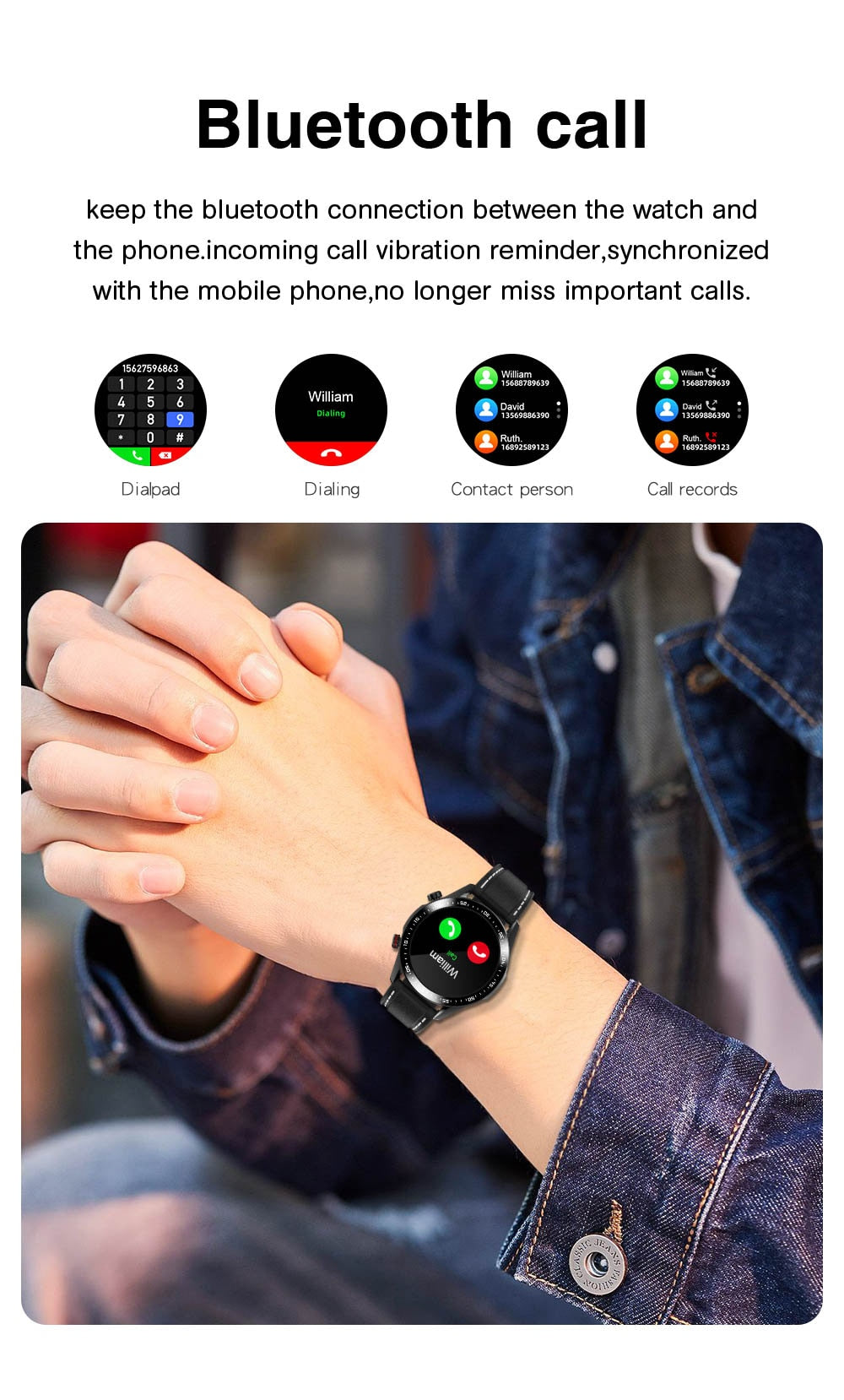 Men Bluetooth Call Custom Dial Full Touch Screen Waterproof Smartwatch