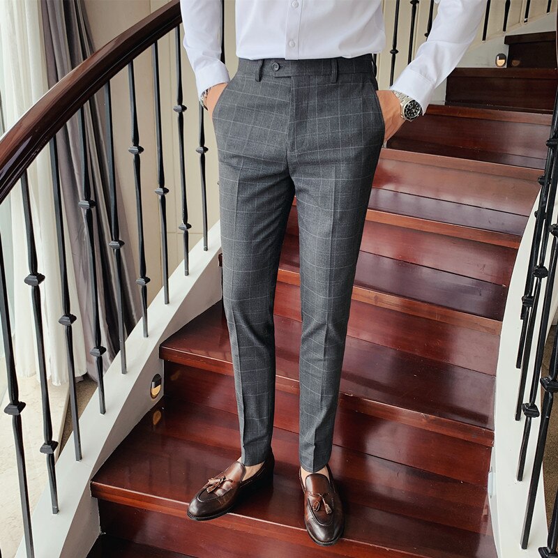 Casual Men Plaid Formal Slim Fit Pant