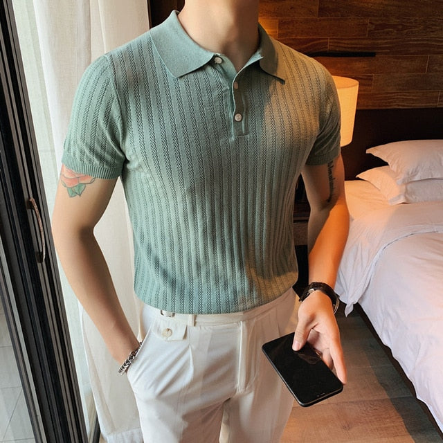 Classic Fashion Silk Knitted Short Sleeve Polo Shirt