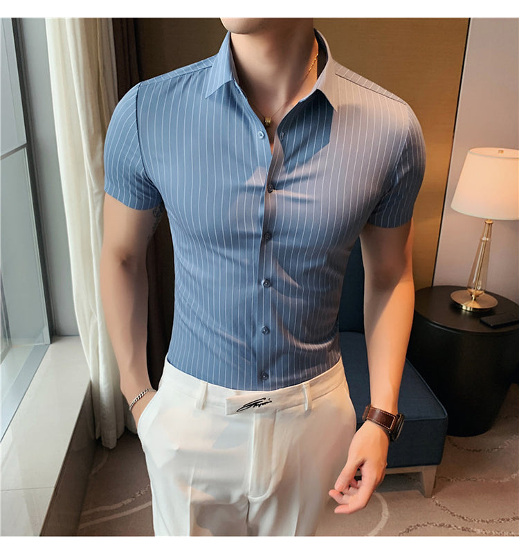 Striped Slim Fit Business Formal Short Sleeve