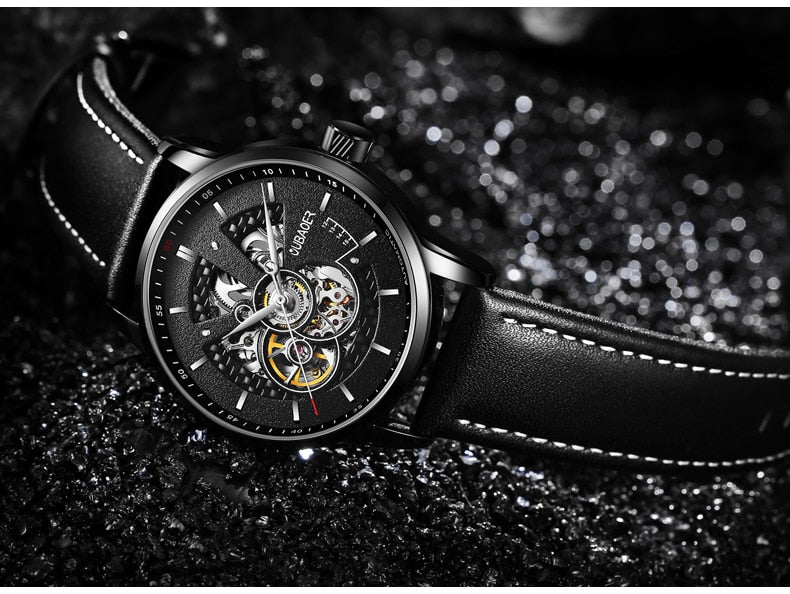 Men Mechanical Tourbillon Self Winding Leather Wristwatch