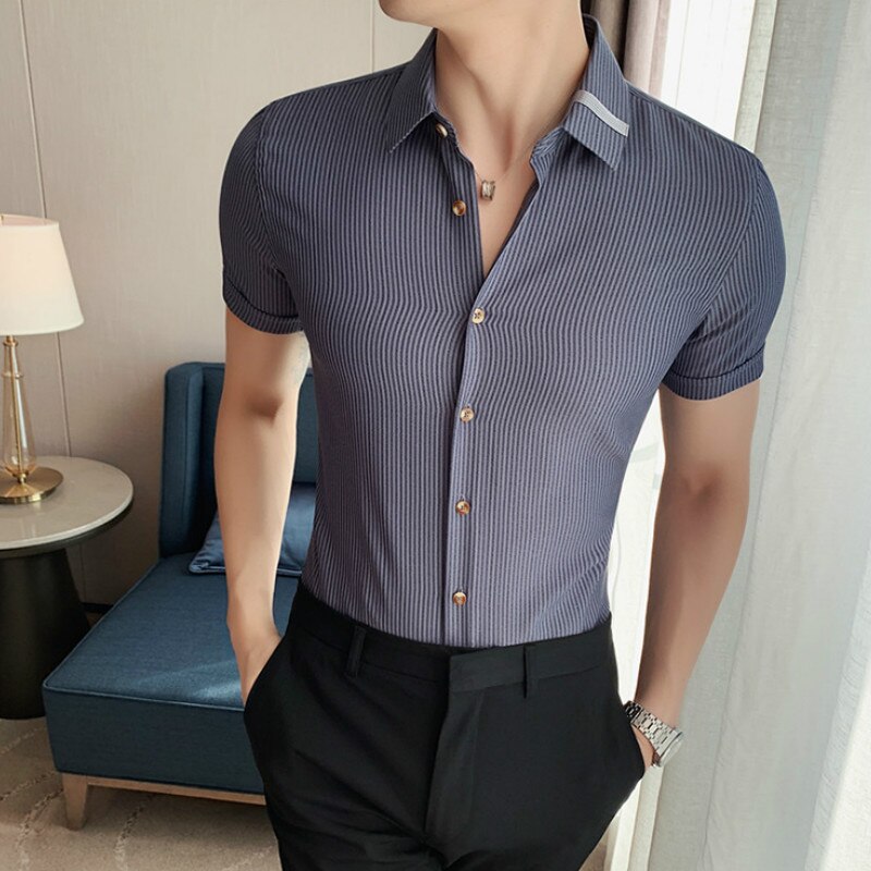 Men Casual Short Sleeve Formal Dress Shirts