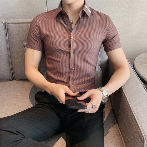 Men Casual Short Sleeve Formal Dress Shirts