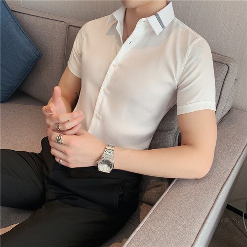 Men Casual Short Sleeve Formal Dress Shirts