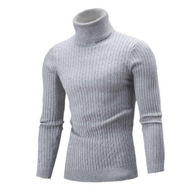 Solid Color Turtle Neck Long Sleeve Twist Knitted Slim Sweater