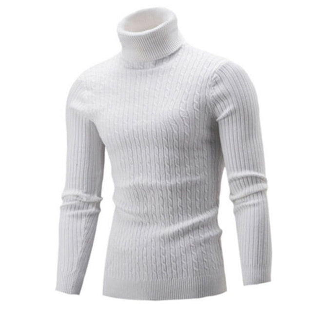 Solid Color Turtle Neck Long Sleeve Twist Knitted Slim Sweater