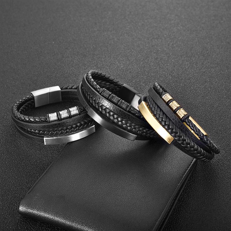 Charm Magnetic Clasp Braided Leather Wrapping Bracelet