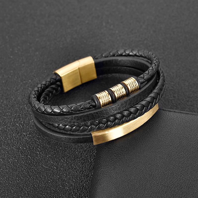 Charm Magnetic Clasp Braided Leather Wrapping Bracelet