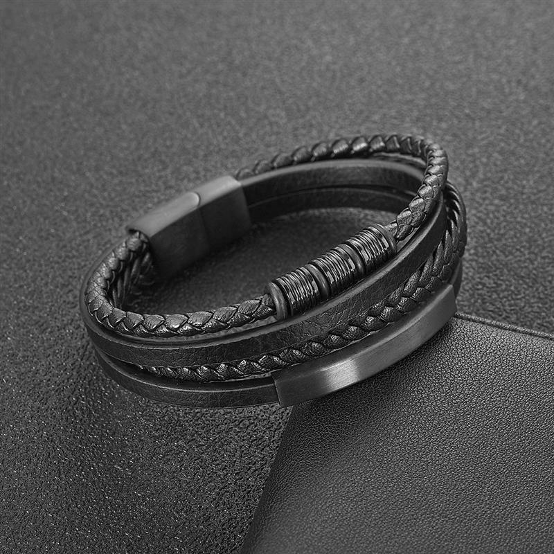 Charm Magnetic Clasp Braided Leather Wrapping Bracelet