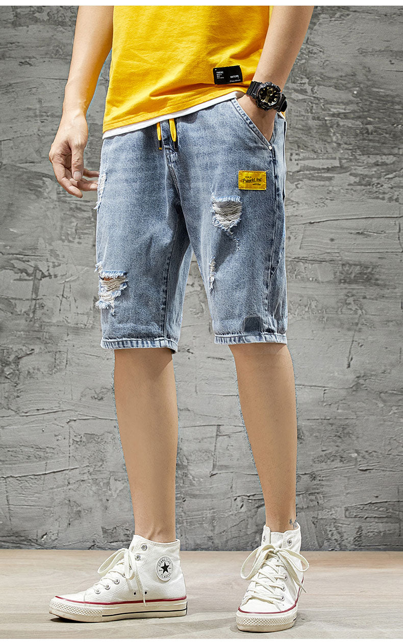 Men Shorts Straight Ripped Denim Shorts