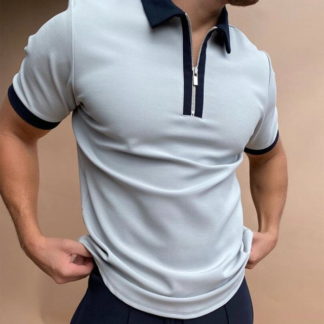 Fashion Patchwork Men Polo Casual Design Short Sleeve Shirt
