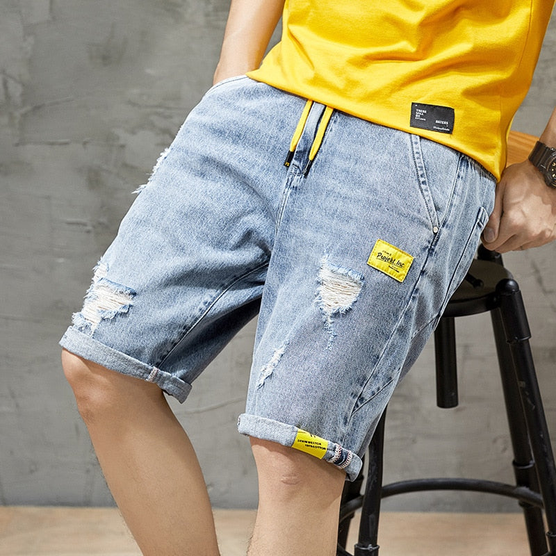 Men Shorts Straight Ripped Denim Shorts