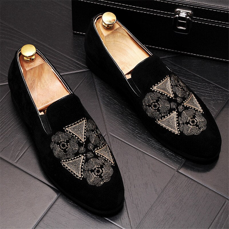 Fashion Men Embroidery Smoking Loafer Dress Shoes