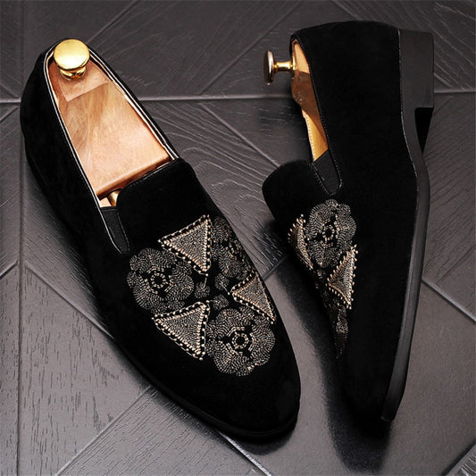 Fashion Men Embroidery Smoking Loafer Dress Shoes