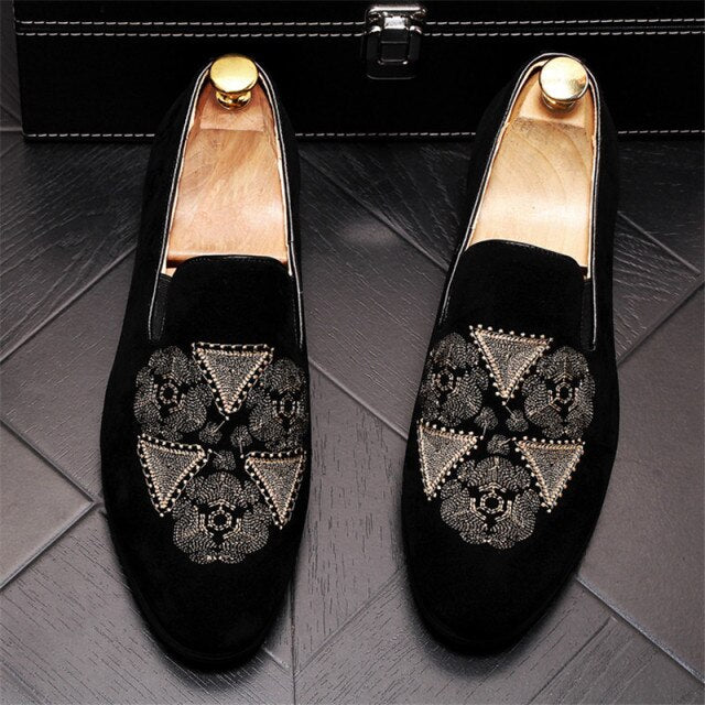 Fashion Men Embroidery Smoking Loafer Dress Shoes