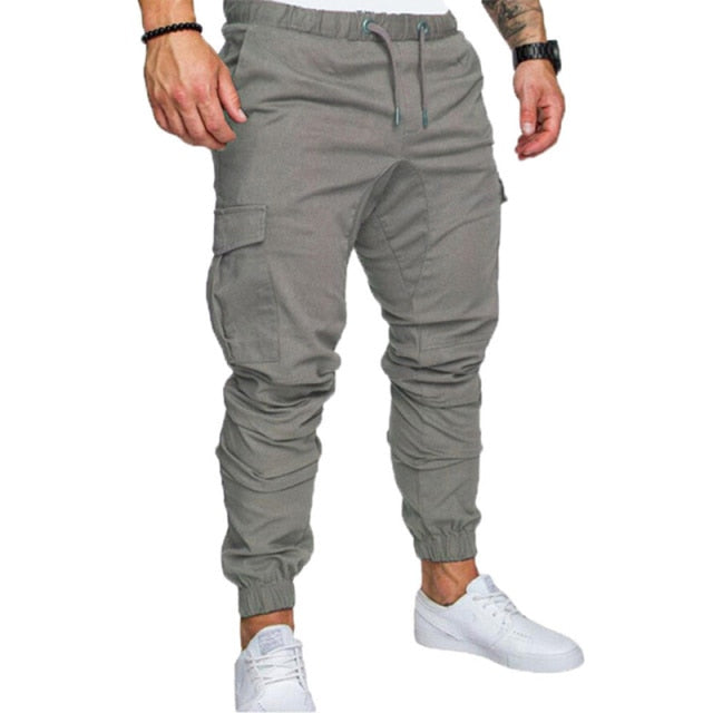 Solid Multi-pocket Combat Pants Skinny Fit Sweatpants