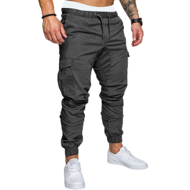 Solid Multi-pocket Combat Pants Skinny Fit Sweatpants