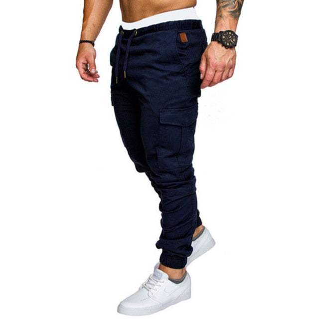 Solid Multi-pocket Combat Pants Skinny Fit Sweatpants