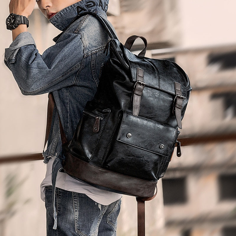 Leather Antitheft Laptop Men Backpack