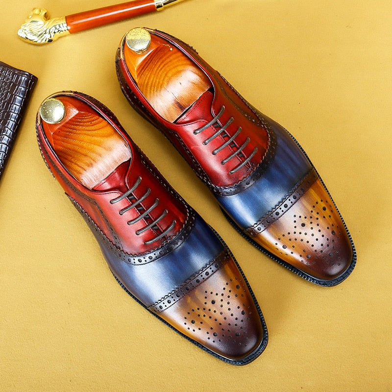 Genuine Leather Mixed Color Formal Elegant Dress Shoes