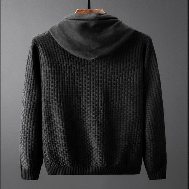 Men Hooded Wool Patchwork Knitted Sweater