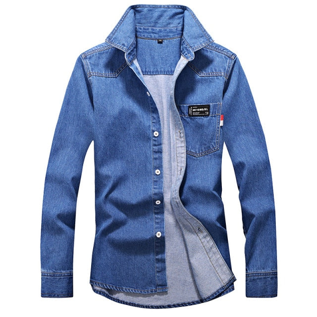 Men Fashion Slim Long Sleeve Denim Shirt