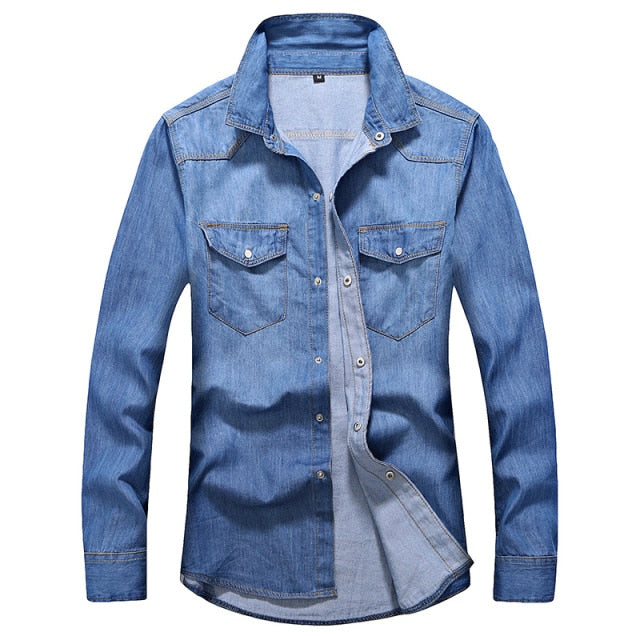 Men Fashion Slim Long Sleeve Denim Shirt