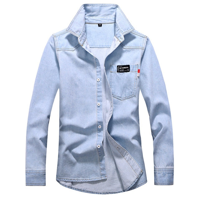 Men Fashion Slim Long Sleeve Denim Shirt