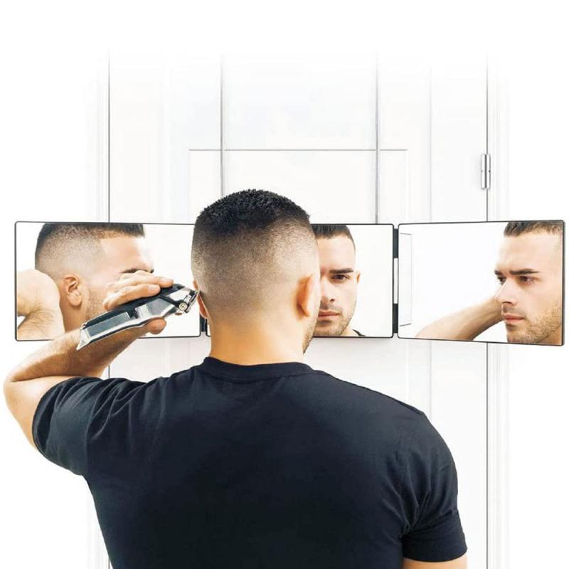 Hanging Three Sided Folding Self Barber Mirror