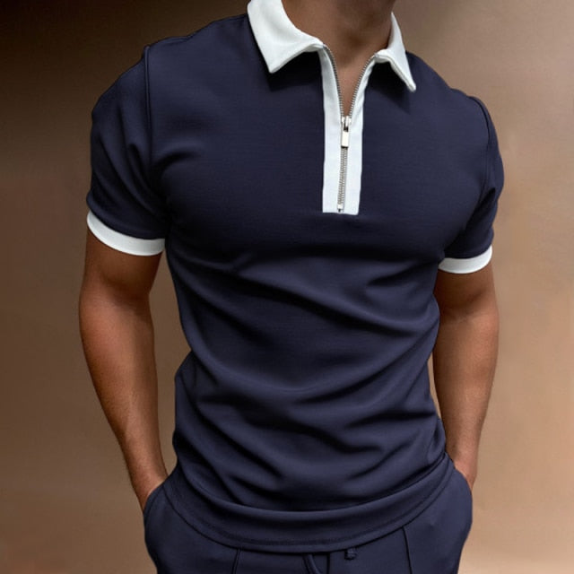 Fashion Patchwork Men Polo Casual Design Short Sleeve Shirt