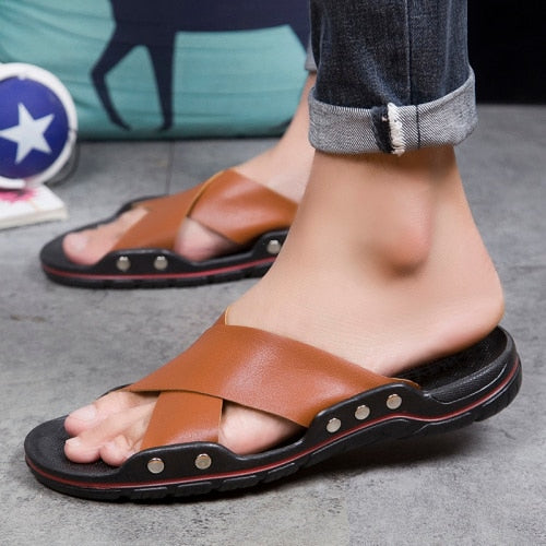 Men Leather Half Sandals