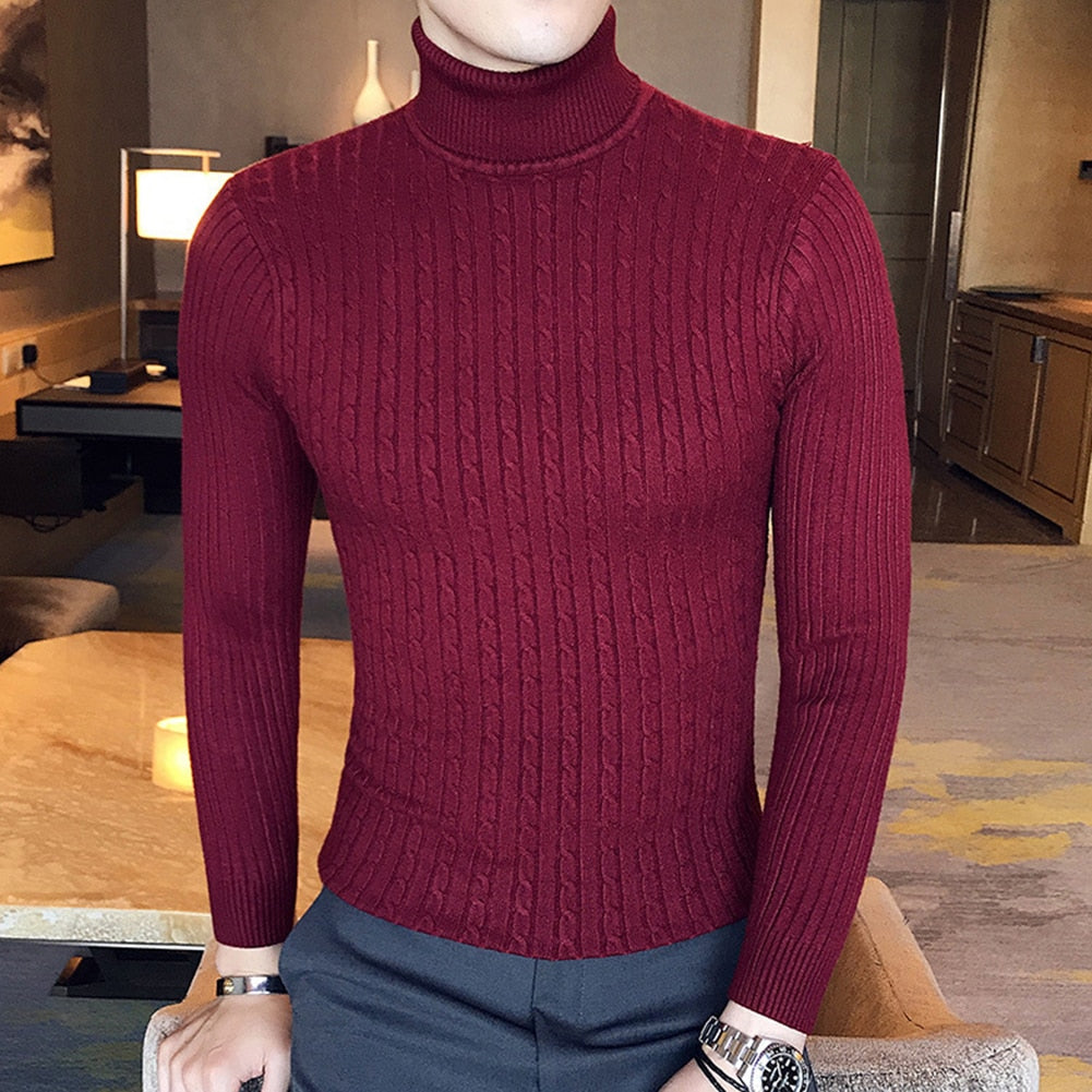Solid Color Turtle Neck Long Sleeve Twist Knitted Slim Sweater