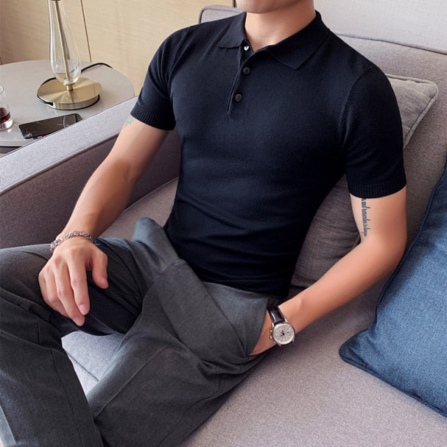 Silk Business Fashion Slim Fit Casual Knitted Polo T-Shirts