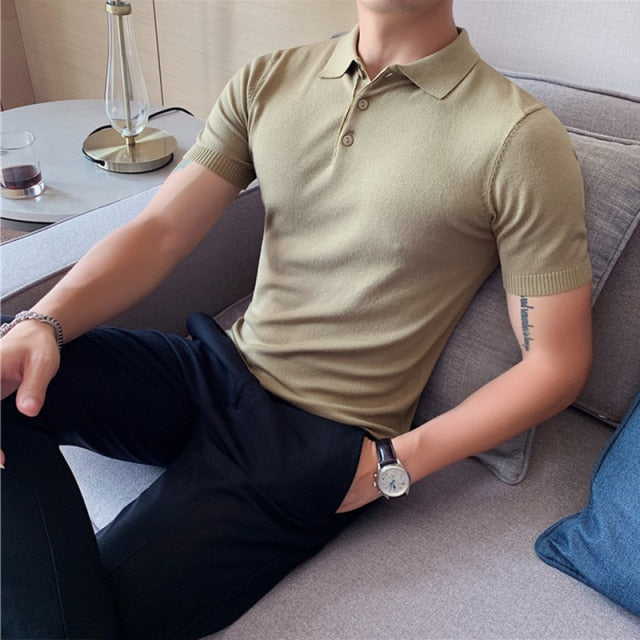 Silk Business Fashion Slim Fit Casual Knitted Polo T-Shirts