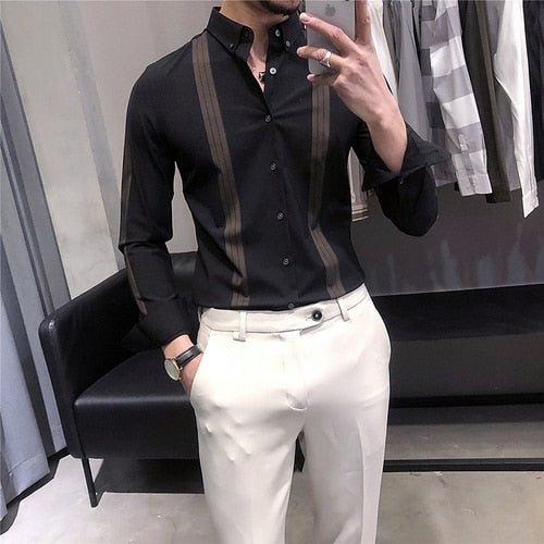 Men Slim Long-sleeved Casual Formal Shirt