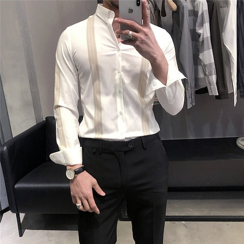Men Slim Long-sleeved Casual Formal Shirt