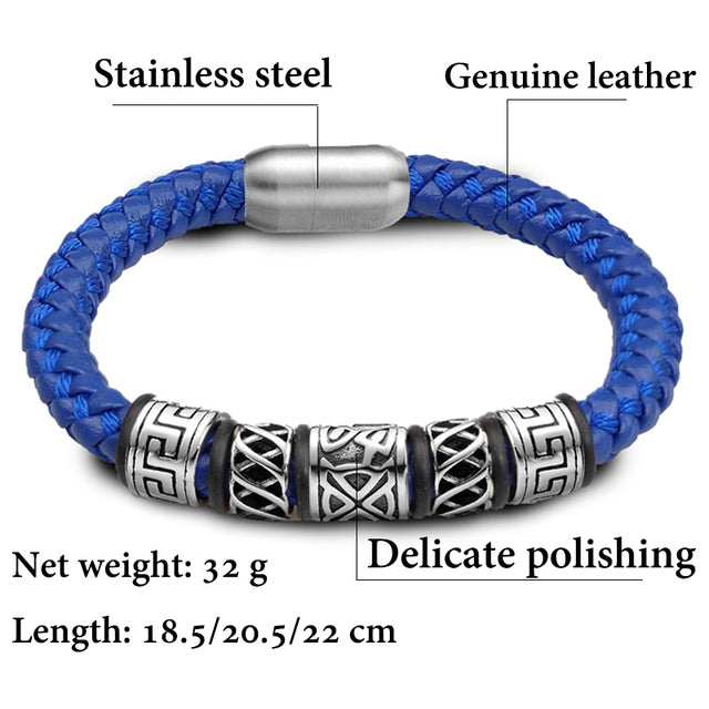 Coffee Leather With 5 Viking Bead Bracelets