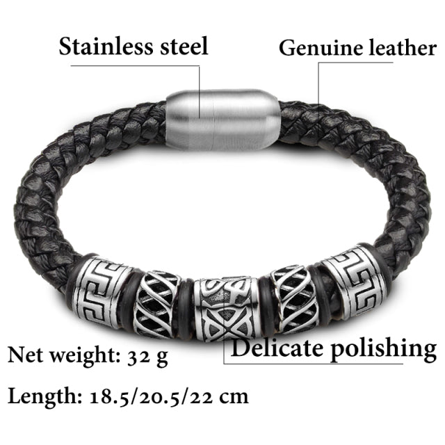 Coffee Leather With 5 Viking Bead Bracelets