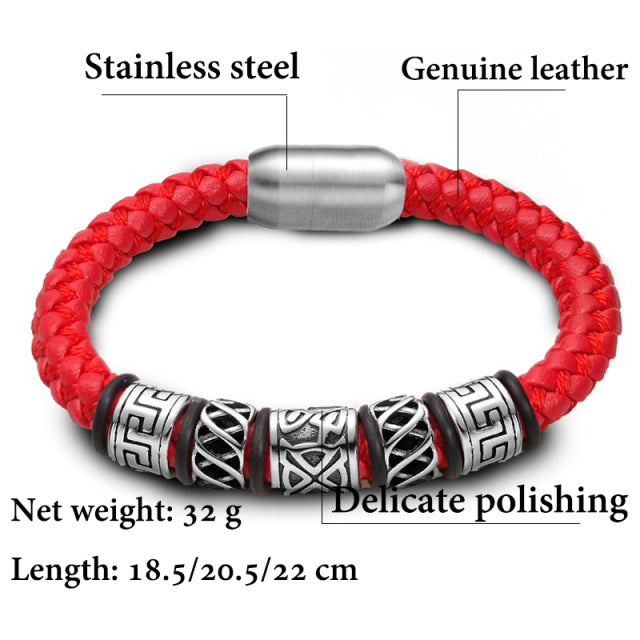 Coffee Leather With 5 Viking Bead Bracelets