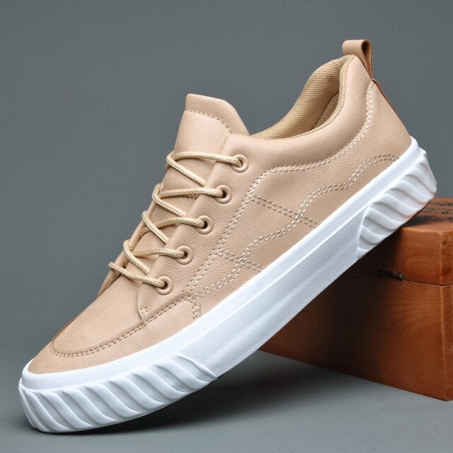 Men Fashion leather Breathable Lace-up Sneakers