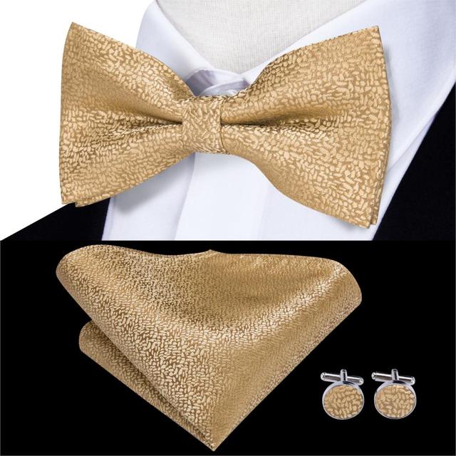 Silk Butterfly Bow Tie with Hanky Cufflinks Set