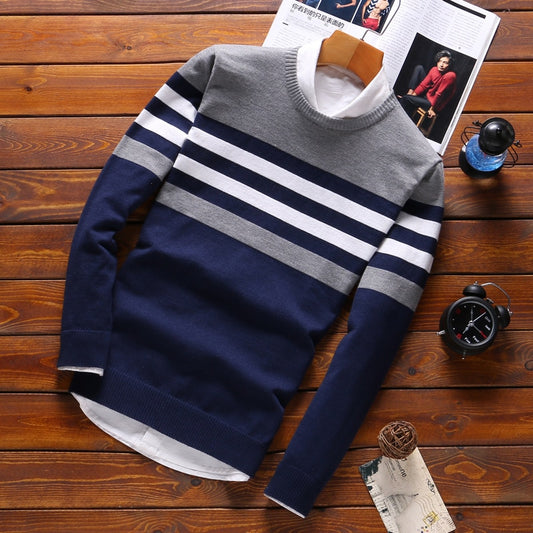 Male Knitwear Patchwork Cotton Casual Wool Pullovers