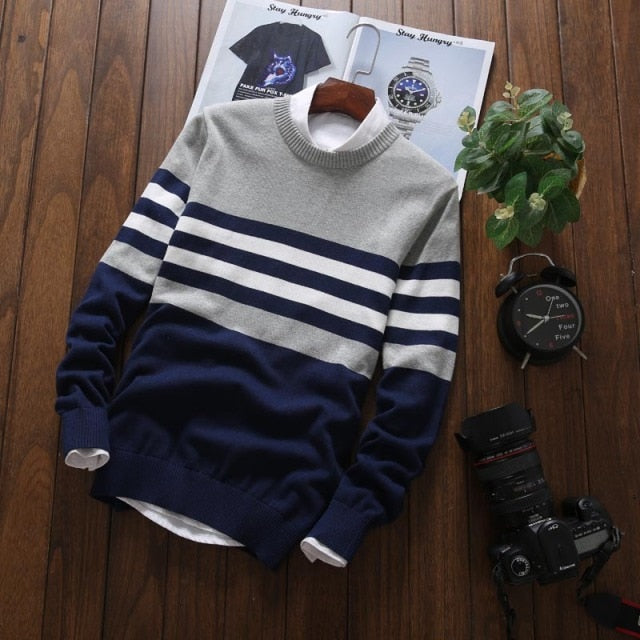 Male Knitwear Patchwork Cotton Casual Wool Pullovers