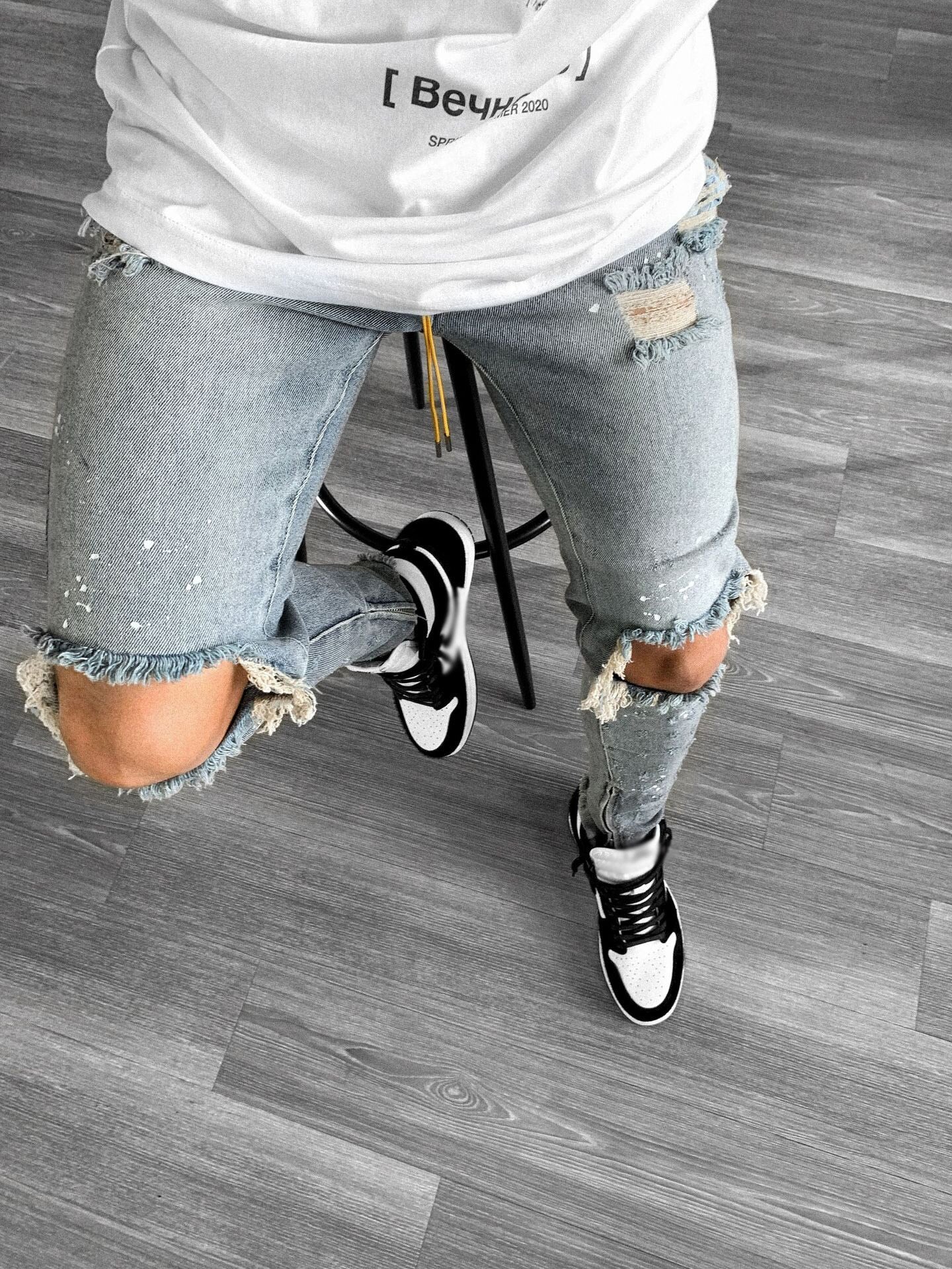 Men Stretch Destroyed Ripped Fashion Skinny Jeans