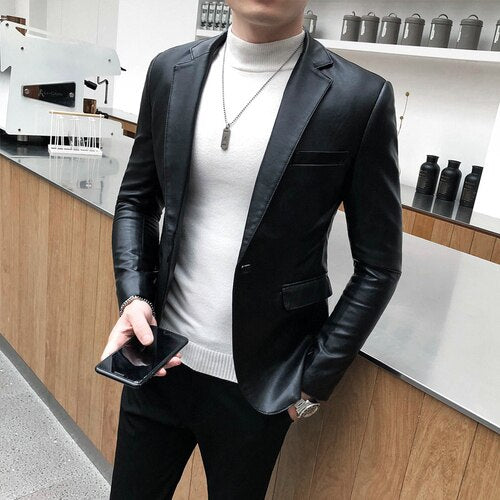 Fashion Slim fit Casual Leather Blazers