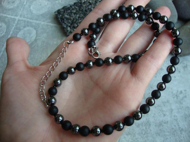 Men's Black Lava Stone Beaded Necklace