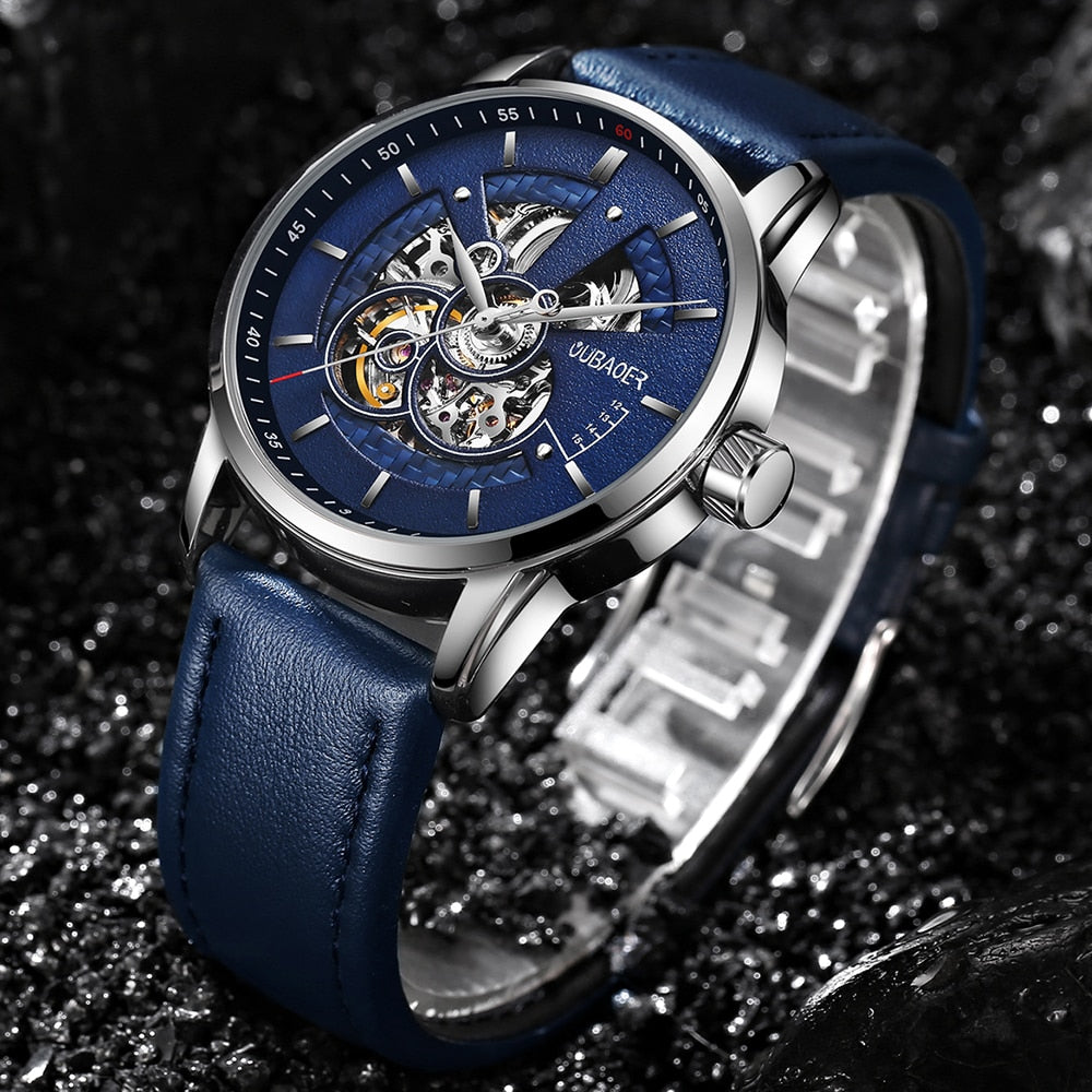 Men Mechanical Tourbillon Self Winding Leather Wristwatch