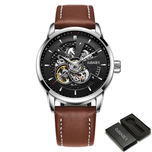 Men Mechanical Tourbillon Self Winding Leather Wristwatch